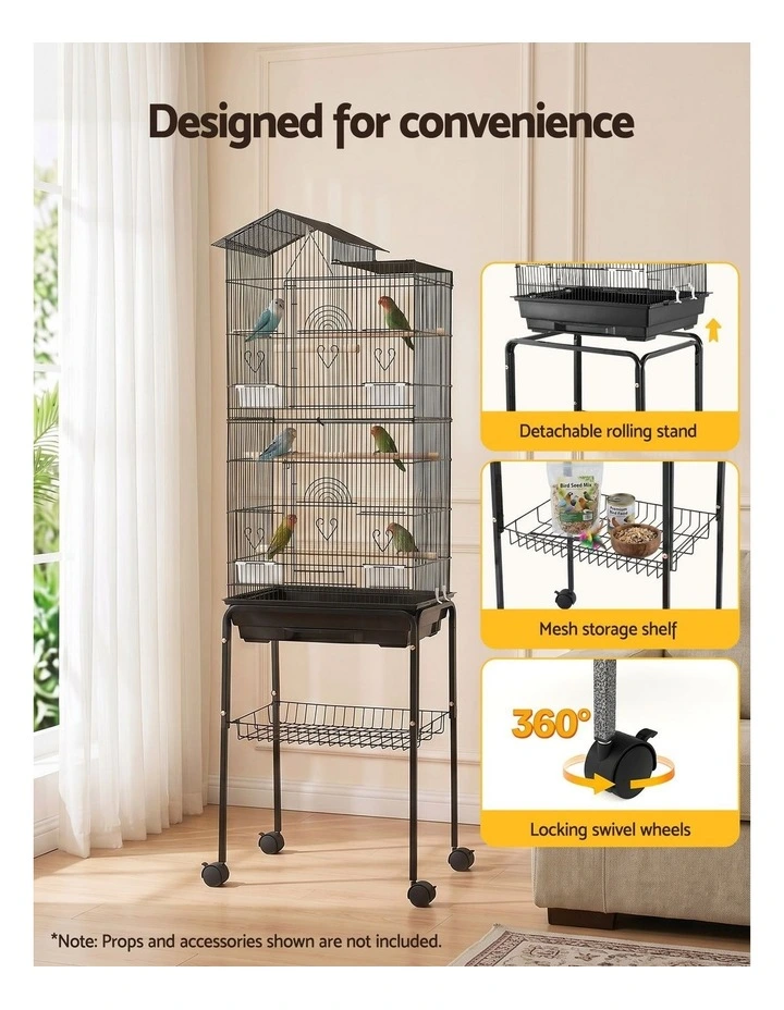 i.Pet 158cm Bird Cage Aviary Parrot Budgie Stand Wheels Black image 6