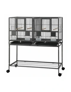 i.Pet 106cm 2-in-1 Bird Cage Aviary with Divider Parrot Budgie Wheels Black