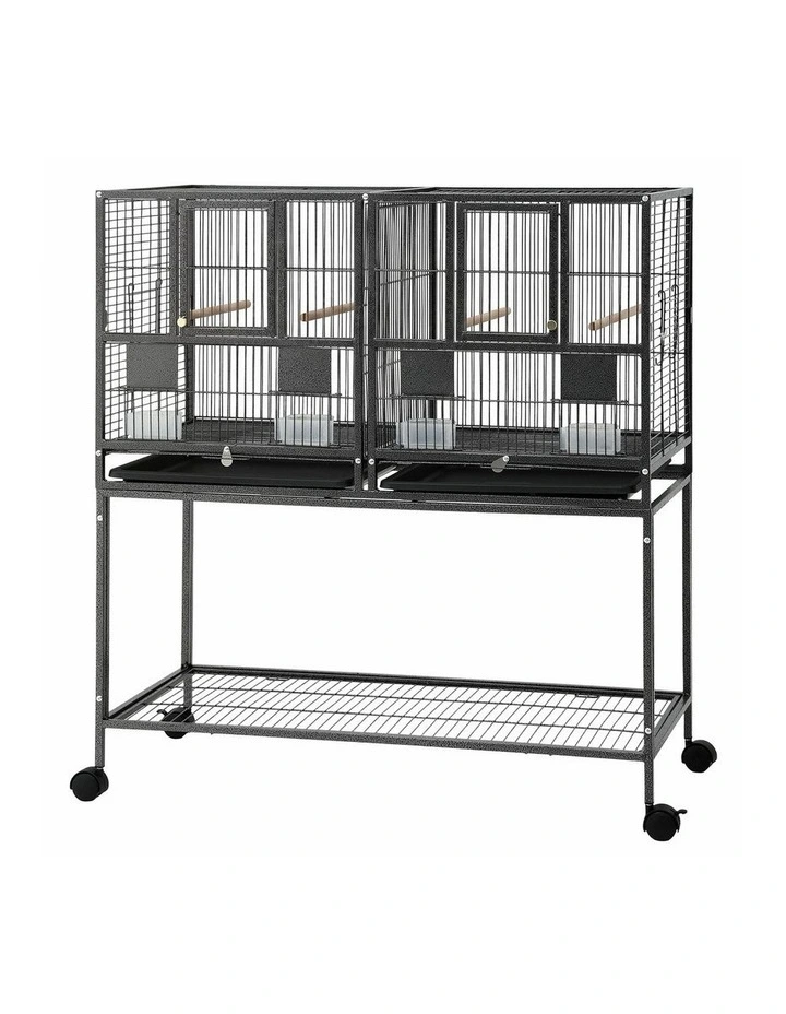 i.Pet 106cm 2-in-1 Bird Cage Aviary with Divider Parrot Budgie Wheels Black image 1