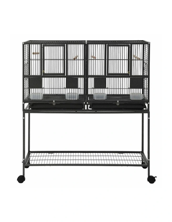 i.Pet 106cm 2-in-1 Bird Cage Aviary with Divider Parrot Budgie Wheels Black image 3