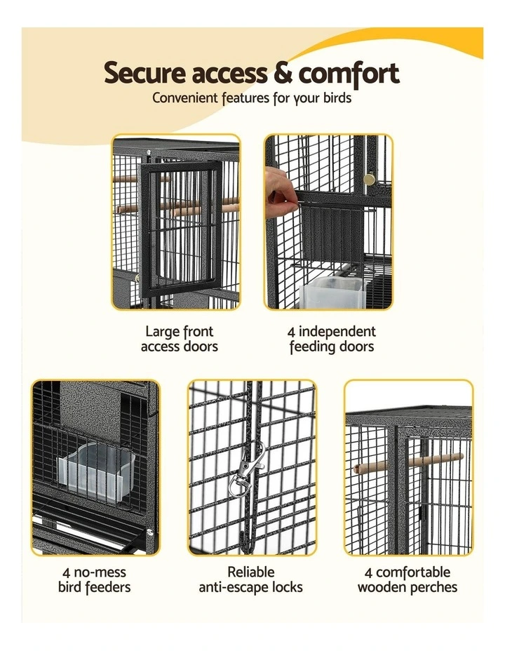 i.Pet 106cm 2-in-1 Bird Cage Aviary with Divider Parrot Budgie Wheels Black image 5