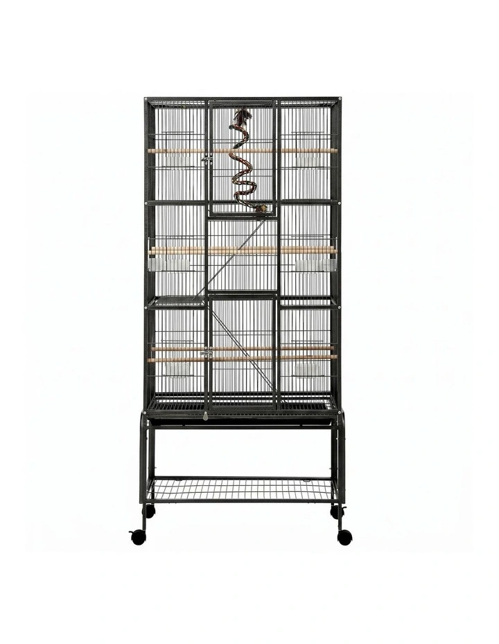 i.Pet 176cm 3-Tier Large Bird Cage Aviary with Ladder Parrot Budgie Wheels Black image 3