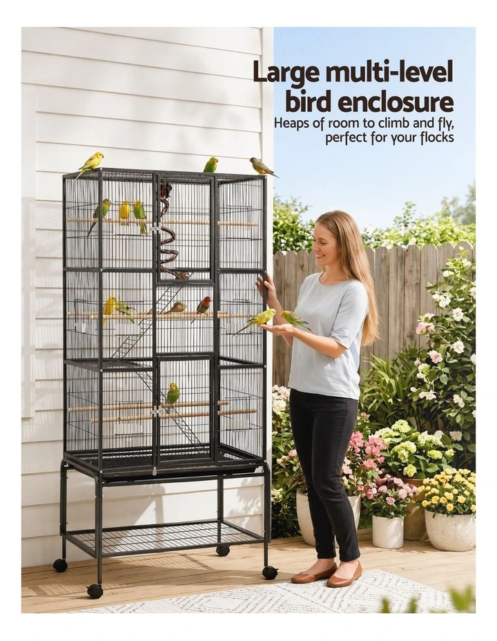 i.Pet 176cm 3-Tier Large Bird Cage Aviary with Ladder Parrot Budgie Wheels Black image 4