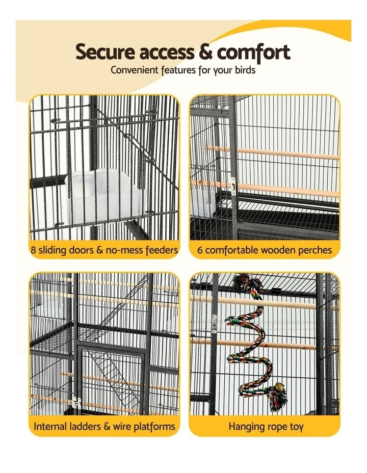 i.Pet 176cm 3-Tier Large Bird Cage Aviary with Ladder Parrot Budgie Wheels Black image 5