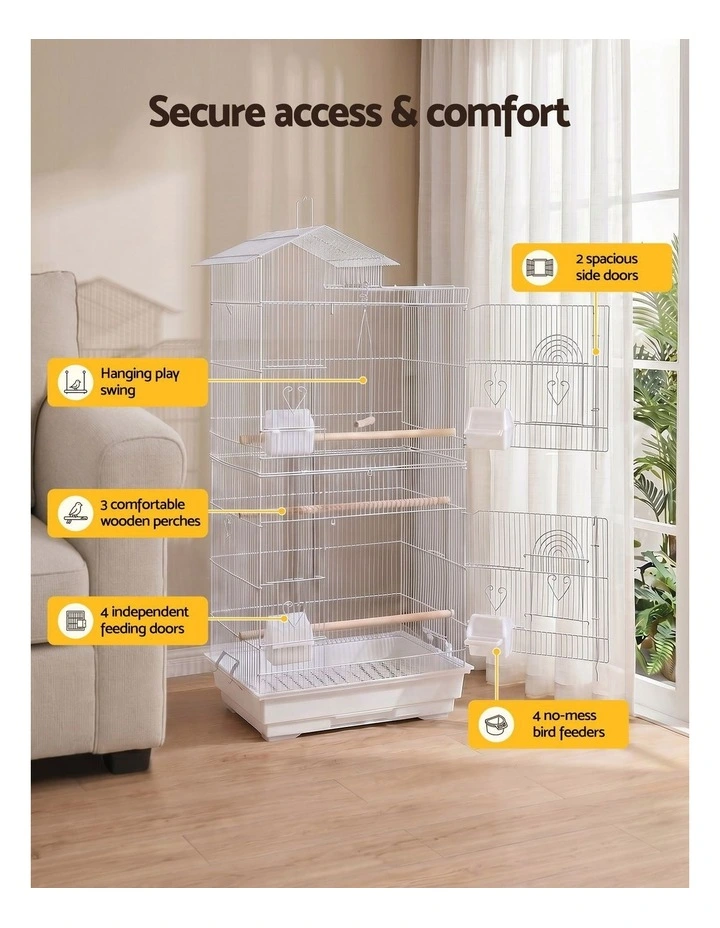 i.Pet 100cm Bird Cage Aviary Parrot Budgie White image 5