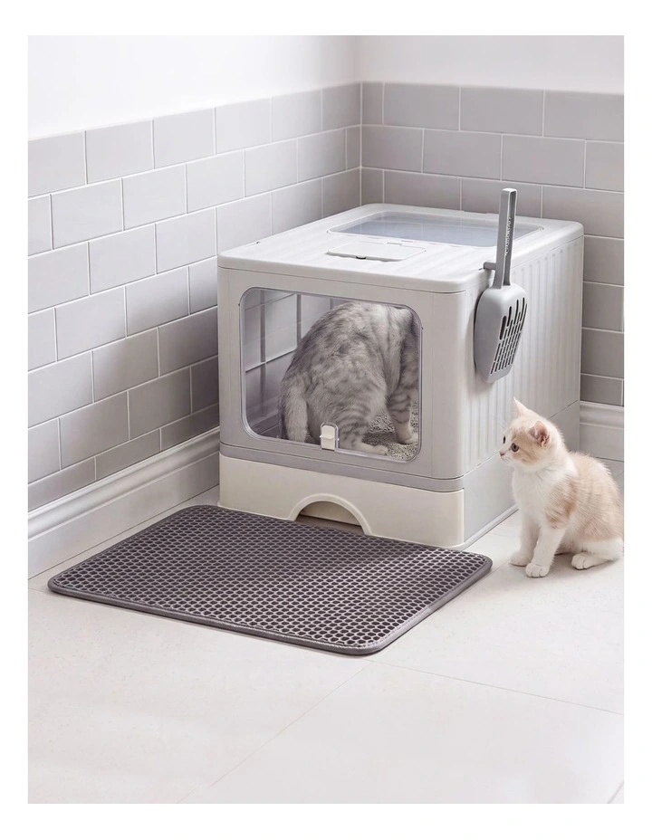PaWz Cat Litter Box Stainless Steel Enclosed Drawer Odor Control Foldable Grey image 7