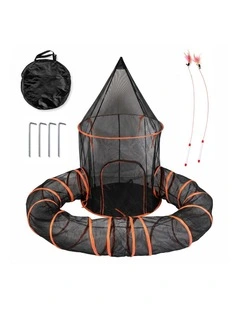PaWz Cat Tunnel Enclosure Large Foldable Spacious Mesh for Indoor Outdoor Black