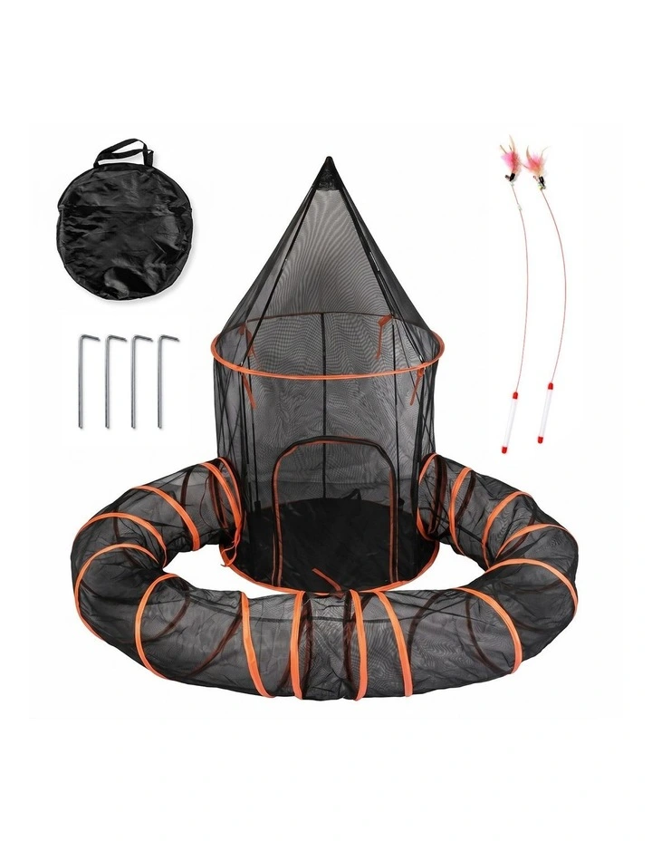 PaWz Cat Tunnel Enclosure Large Foldable Spacious Mesh for Indoor Outdoor Black image 1
