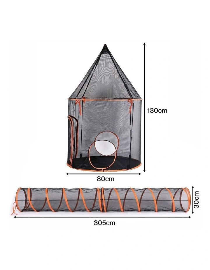 PaWz Cat Tunnel Enclosure Large Foldable Spacious Mesh for Indoor Outdoor Black image 2