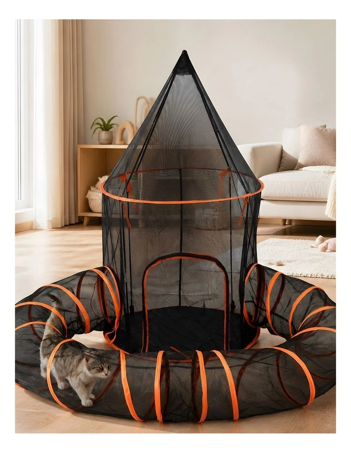 PaWz Cat Tunnel Enclosure Large Foldable Spacious Mesh for Indoor Outdoor Black image 6