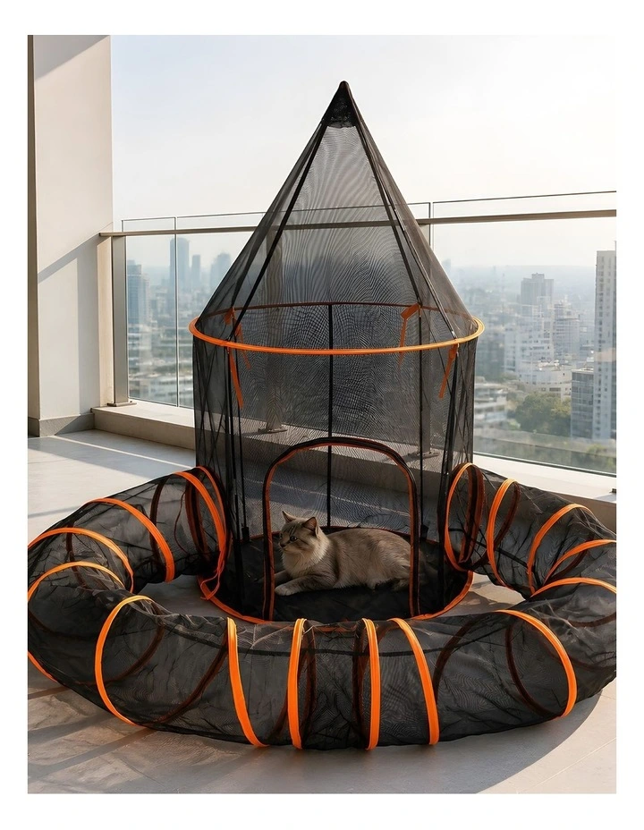 PaWz Cat Tunnel Enclosure Large Foldable Spacious Mesh for Indoor Outdoor Black image 7