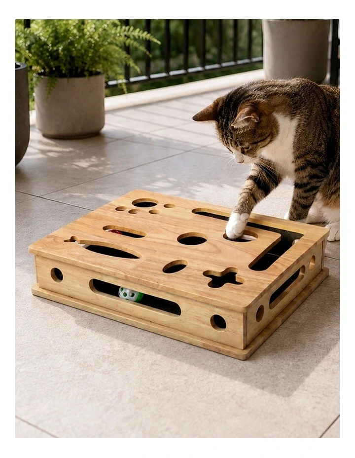Pawz Cat Nail File Scratcher Large Solid Wood with Toy Balls for Indoor Cats image 6