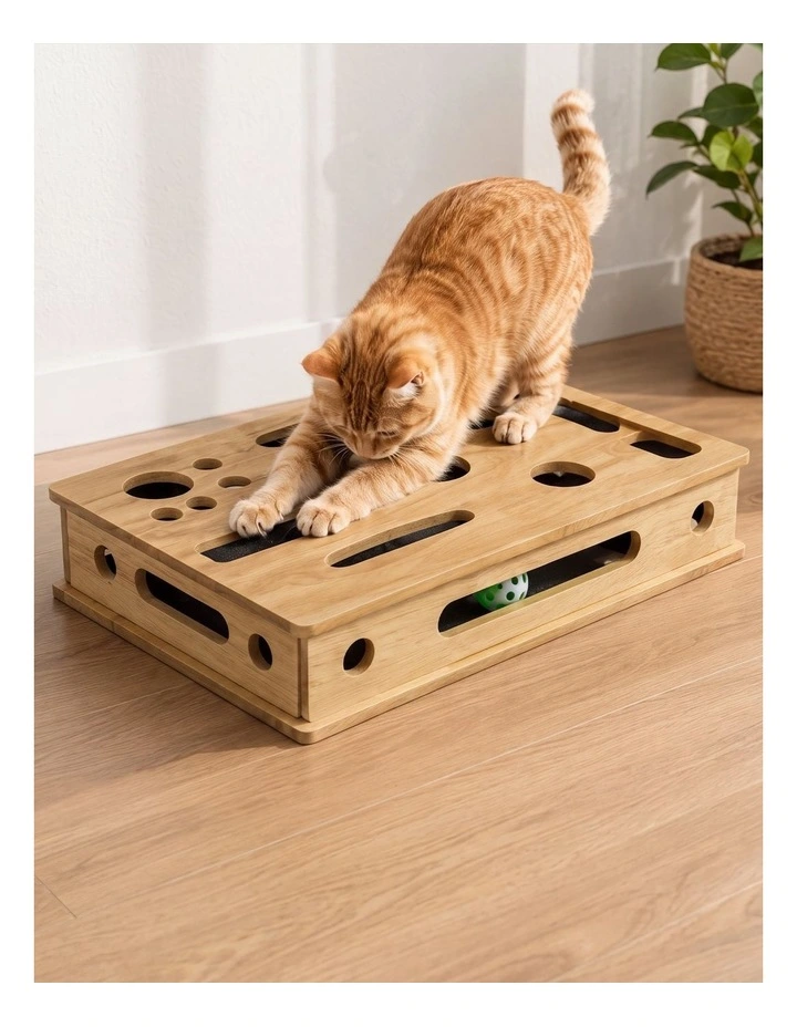 Pawz Cat Nail File Scratcher Large Solid Wood with Toy Balls for Indoor Cats image 7