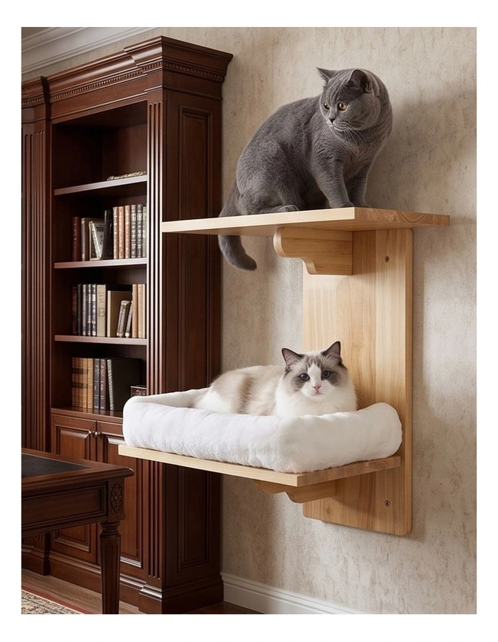 Pawz Cat Wall Shelves 2 Steps Wide Perch Soft Beds for Large Cats Climbing White image 6