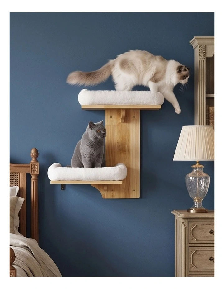 Pawz Cat Wall Shelves 2 Steps Wide Perch Soft Beds for Large Cats Climbing White image 7