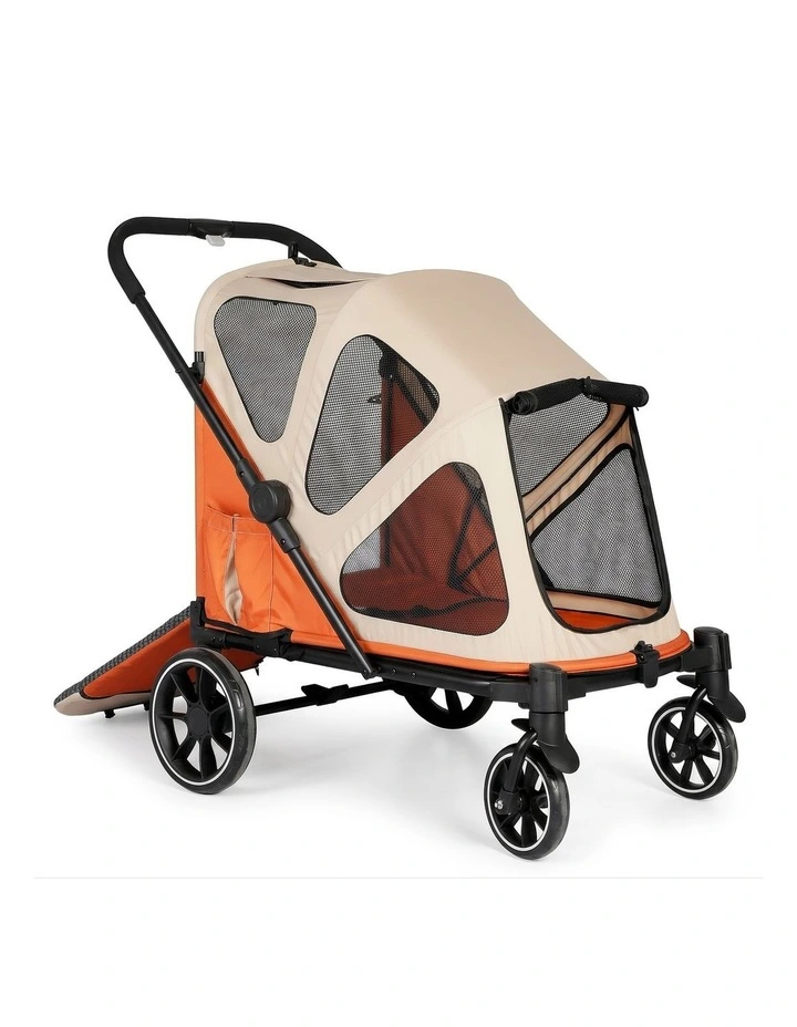 PaWz Dog Stroller Pet Pram Fold Shock Absorbing Wheels Outdoor Travel Orange image 1