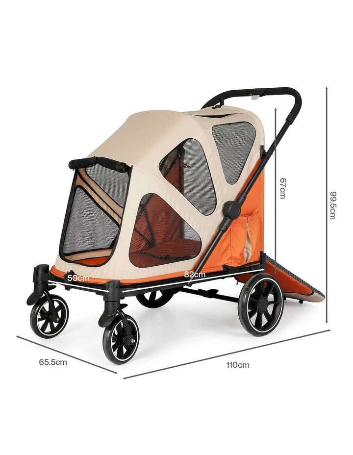 PaWz Dog Stroller Pet Pram Fold Shock Absorbing Wheels Outdoor Travel Orange image 2