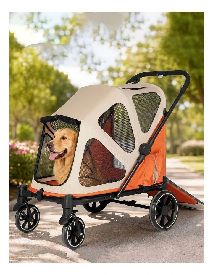 PaWz Dog Stroller Pet Pram Fold Shock Absorbing Wheels Outdoor Travel Orange image 6