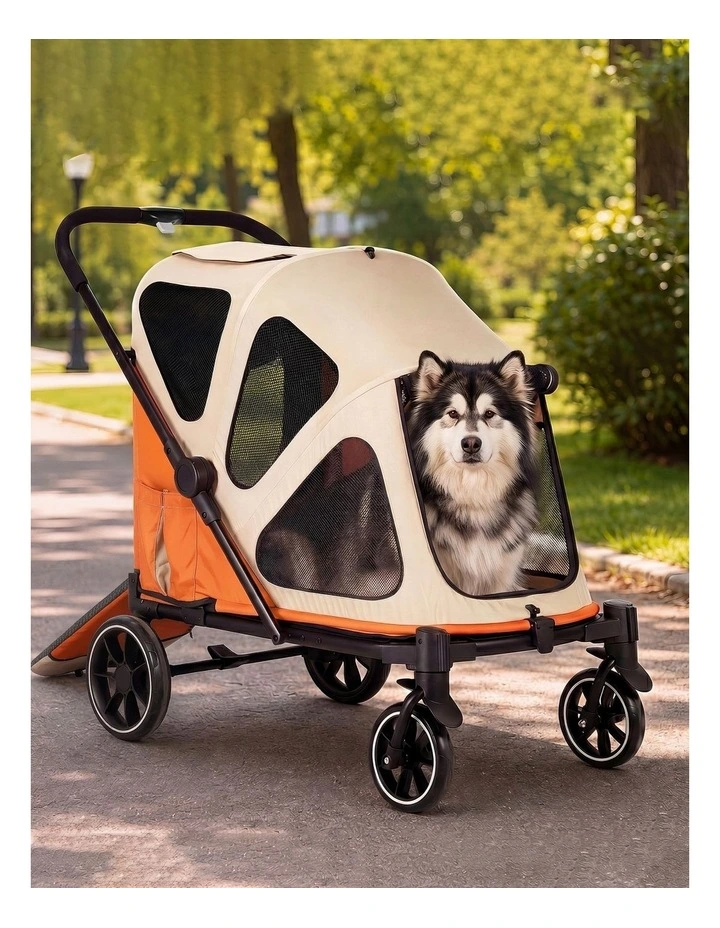 PaWz Dog Stroller Pet Pram Fold Shock Absorbing Wheels Outdoor Travel Orange image 7