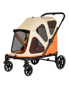 PaWz Dog Stroller Pet Pram Foldable Mesh Ventilated Seat Safety Leash Orange