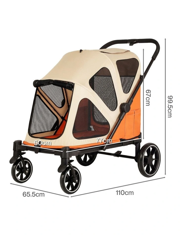 PaWz Dog Stroller Pet Pram Foldable Mesh Ventilated Seat Safety Leash Orange image 2