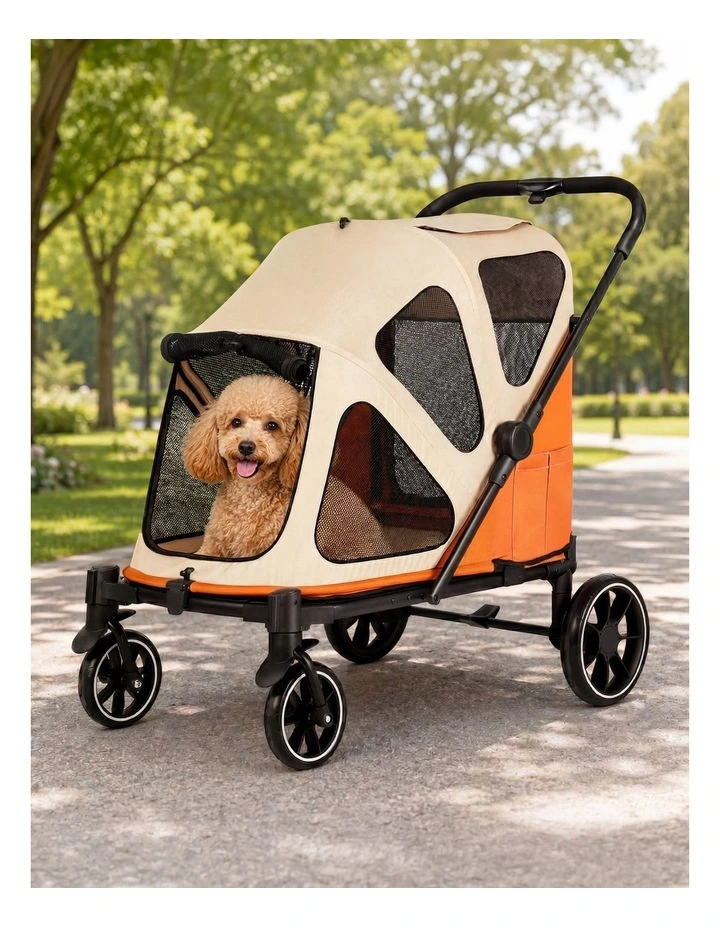 PaWz Dog Stroller Pet Pram Foldable Mesh Ventilated Seat Safety Leash Orange image 6