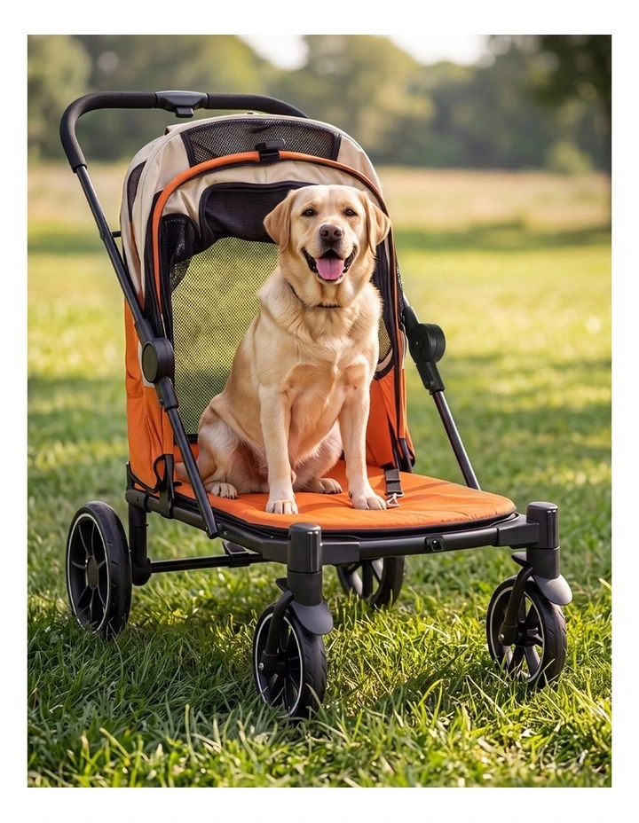 PaWz Dog Stroller Pet Pram Foldable Mesh Ventilated Seat Safety Leash Orange image 7