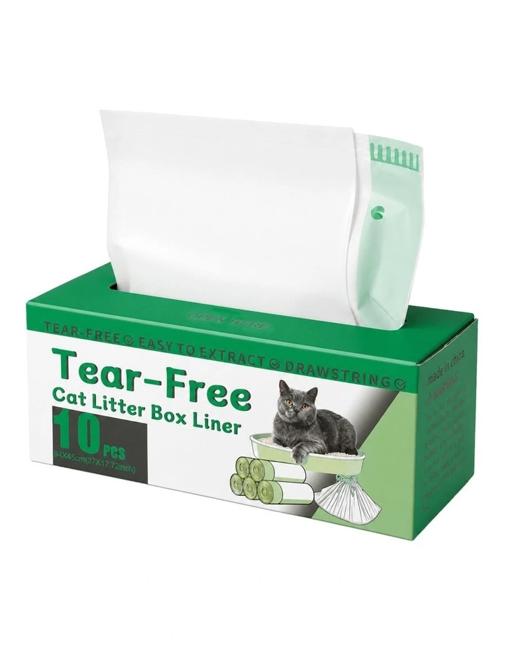 Pawz Cat Litter Bags 30 Pcs 94 x 45cm Drawstring 10kg HDPE White Green image 1