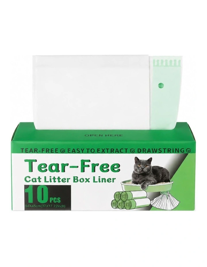 Pawz Cat Litter Bags 30 Pcs 94 x 45cm Drawstring 10kg HDPE White Green image 2