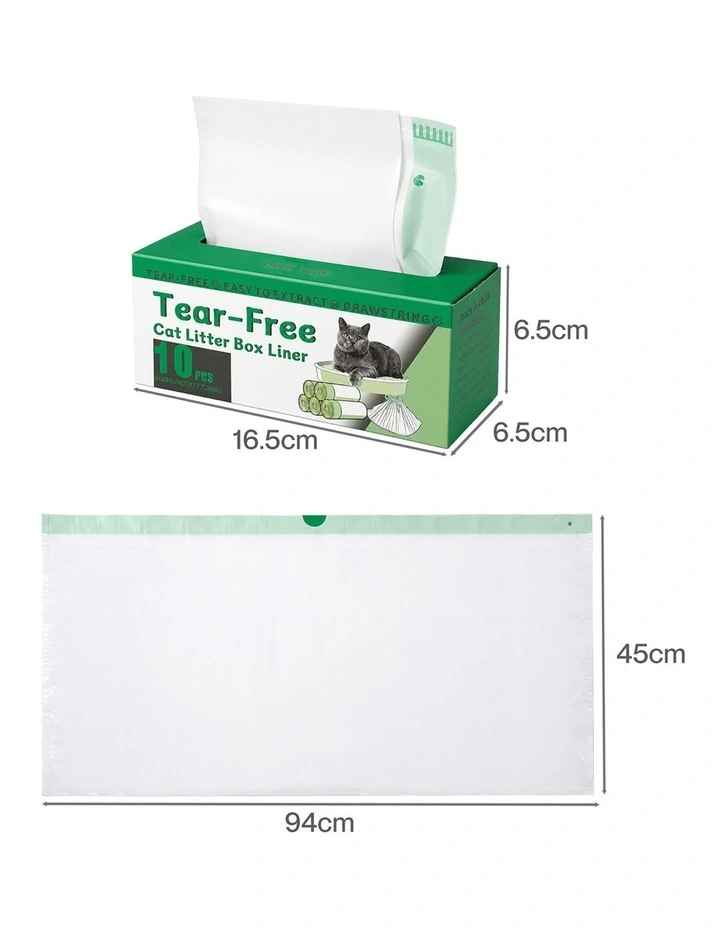 Pawz Cat Litter Bags 30 Pcs 94 x 45cm Drawstring 10kg HDPE White Green image 3