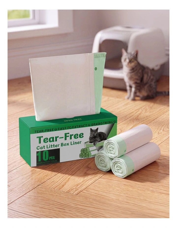Pawz Cat Litter Bags 30 Pcs 94 x 45cm Drawstring 10kg HDPE White Green image 4