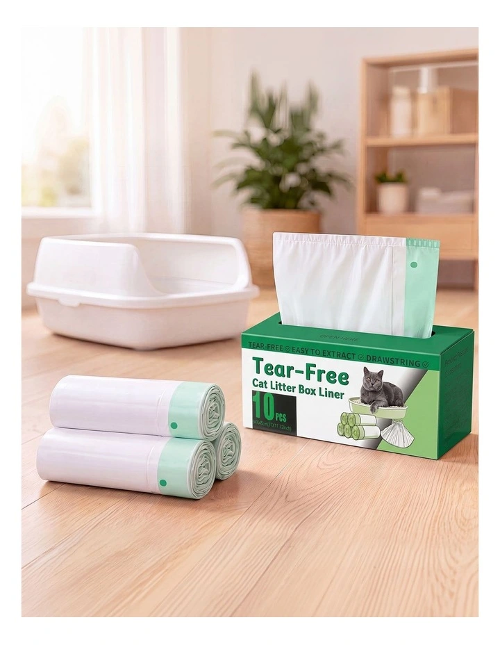 Pawz Cat Litter Bags 30 Pcs 94 x 45cm Drawstring 10kg HDPE White Green image 5