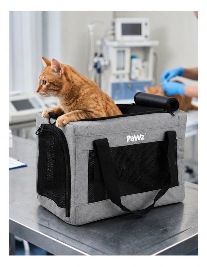 PaWz Cat Carrier 5mm Frame Airline Approved Mesh Oxford Travel Bag Grey image 4