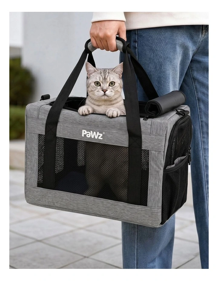 PaWz Cat Carrier 5mm Frame Airline Approved Mesh Oxford Travel Bag Grey image 5