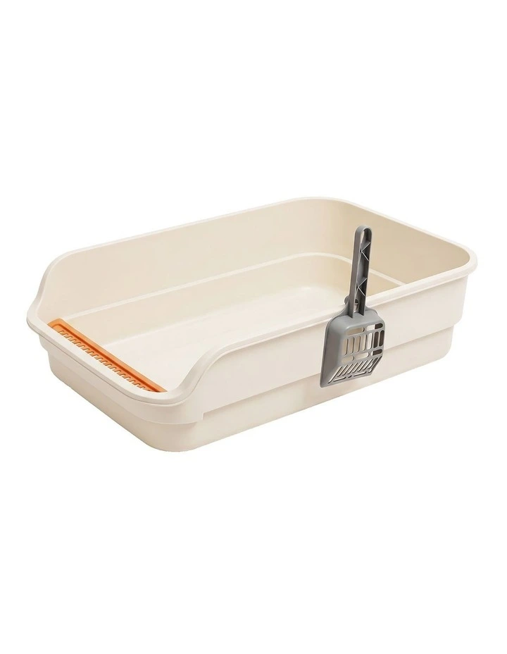 PaWz Cat Litter Tray Large 60X40X16cm Open Top High Sides Low Entry Beige image 1