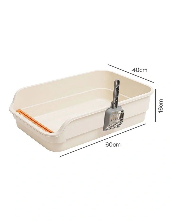 PaWz Cat Litter Tray Large 60X40X16cm Open Top High Sides Low Entry Beige image 2