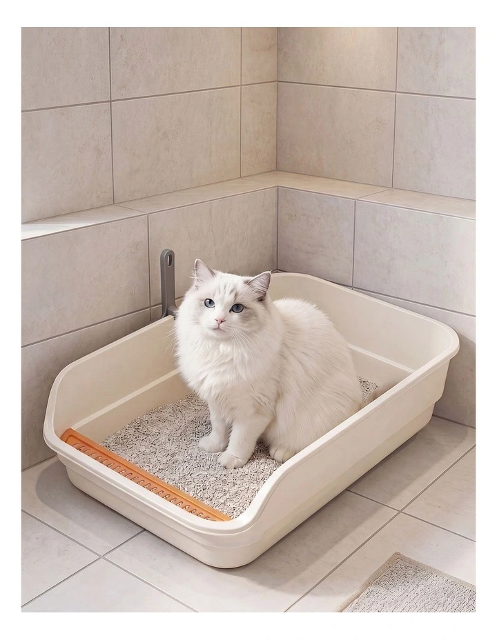 PaWz Cat Litter Tray Large 60X40X16cm Open Top High Sides Low Entry Beige image 4