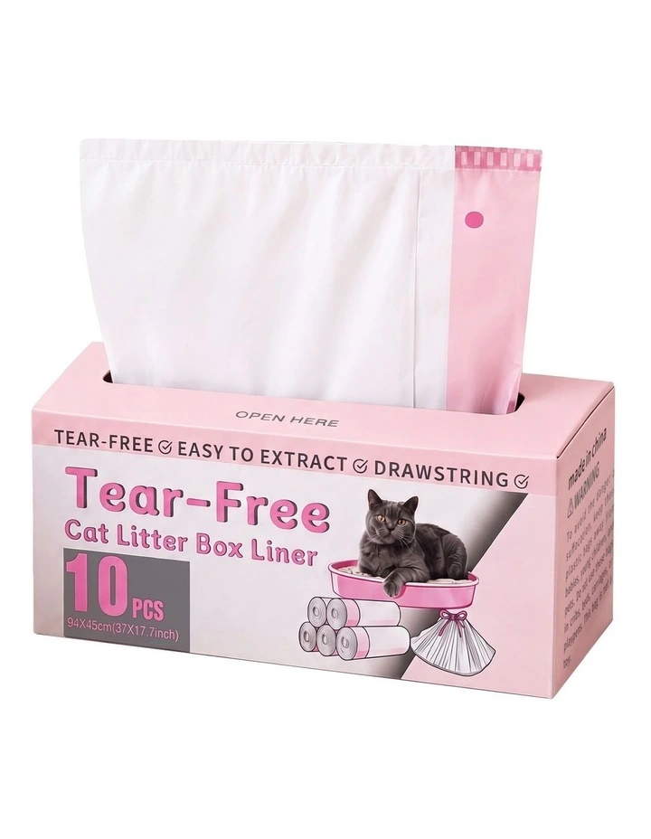 Pawz Cat Litter Bags 30 Pcs 94 x 45cm Drawstring 10kg HDPE White Pink image 1