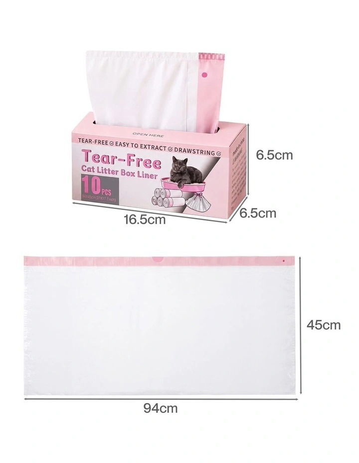 Pawz Cat Litter Bags 30 Pcs 94 x 45cm Drawstring 10kg HDPE White Pink image 3