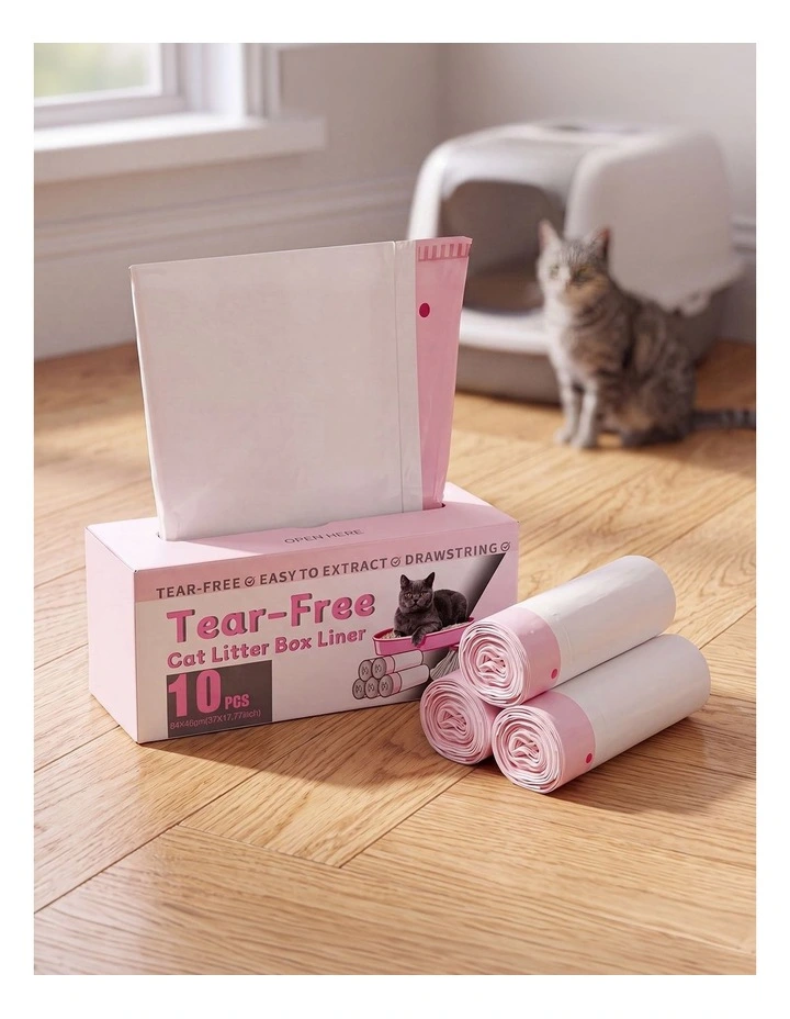 Pawz Cat Litter Bags 30 Pcs 94 x 45cm Drawstring 10kg HDPE White Pink image 4