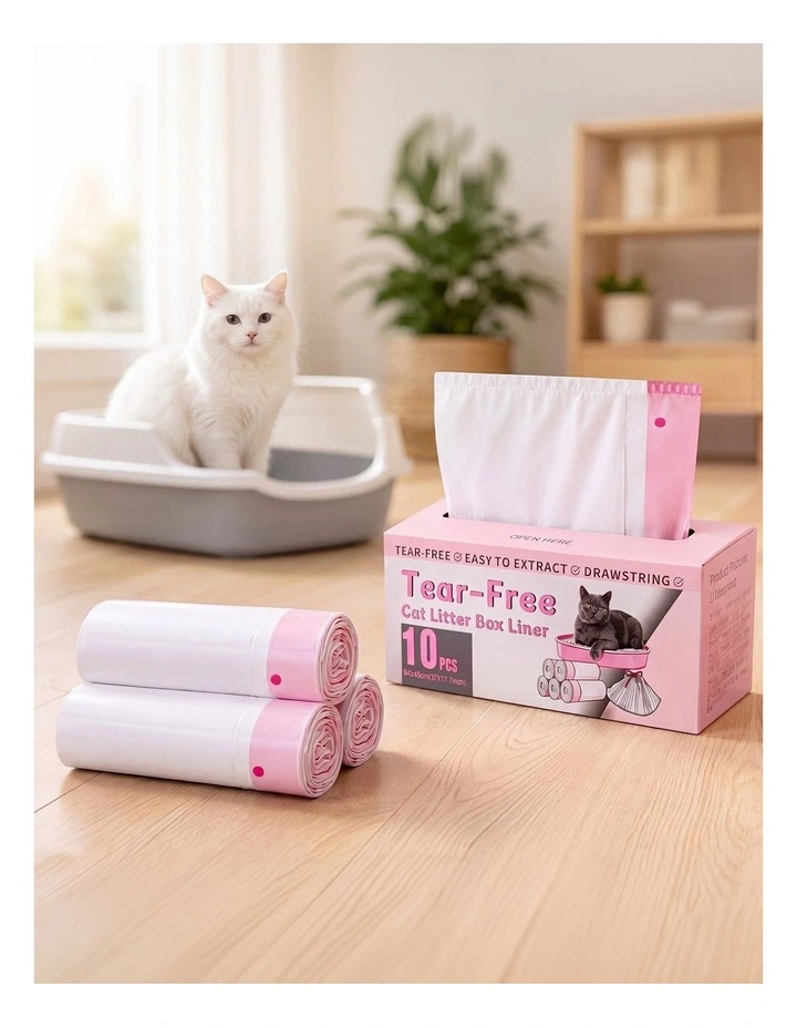 Pawz Cat Litter Bags 30 Pcs 94 x 45cm Drawstring 10kg HDPE White Pink image 5