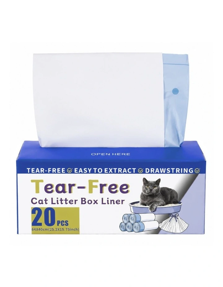 Pawz Cat Litter Bags 120Count Drawstring Cat Poop Bags HDPE White Blue image 2