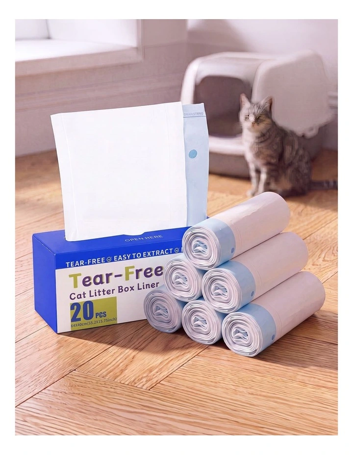 Pawz Cat Litter Bags 120Count Drawstring Cat Poop Bags HDPE White Blue image 4