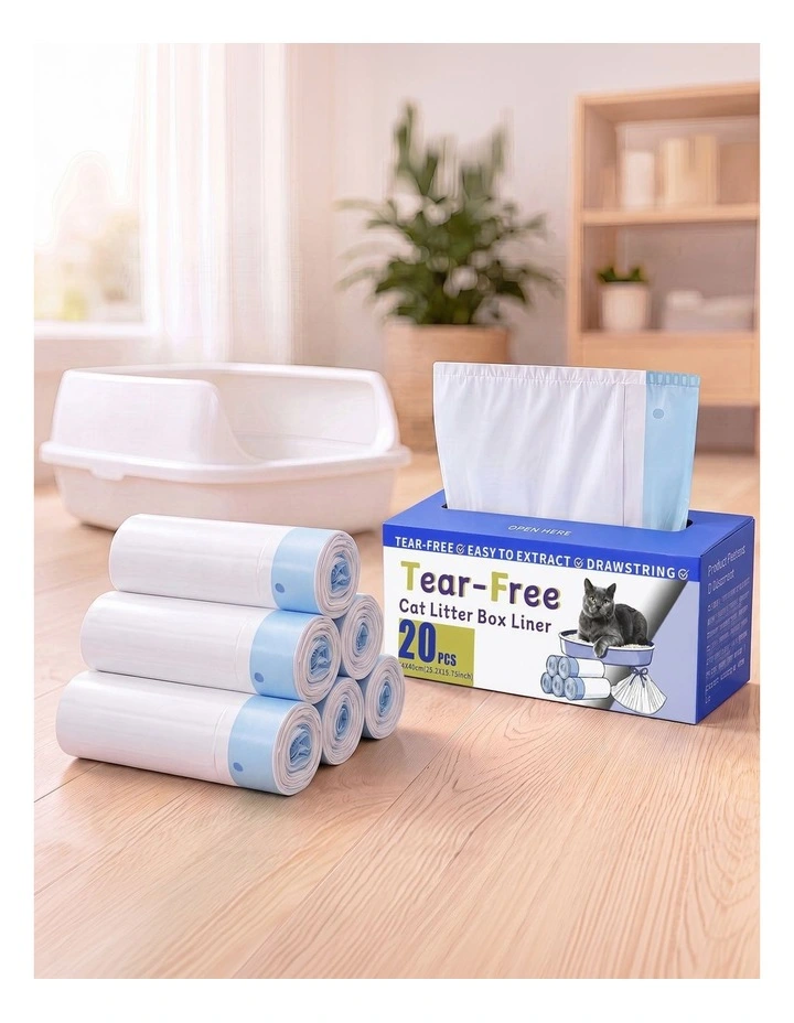 Pawz Cat Litter Bags 120Count Drawstring Cat Poop Bags HDPE White Blue image 5