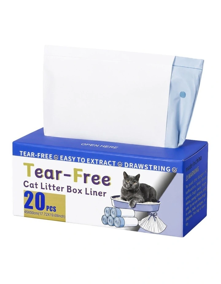 Pawz Cat Litter Bags 45 x 50cm 10kg 2Rolls 40ct Drawstring HDPE White Blue image 1