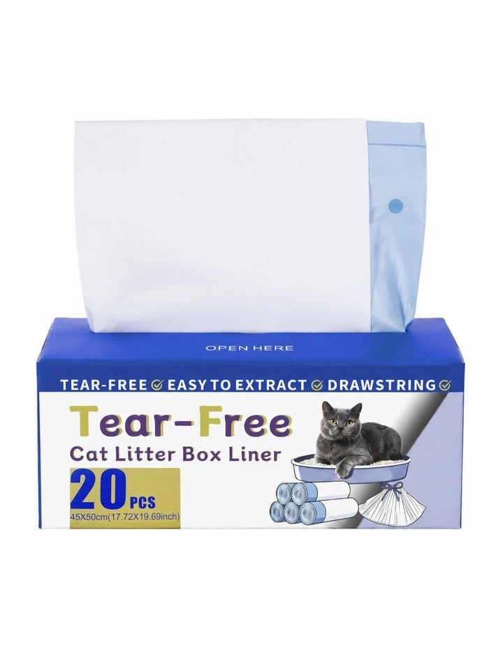 Pawz Cat Litter Bags 45 x 50cm 10kg 2Rolls 40ct Drawstring HDPE White Blue image 2