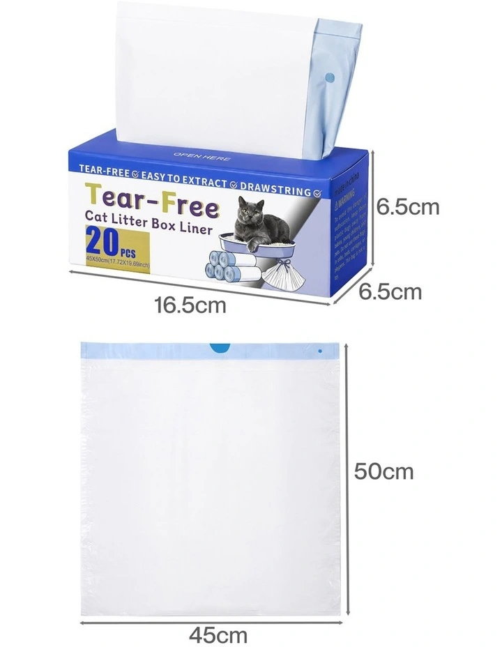 Pawz Cat Litter Bags 45 x 50cm 10kg 2Rolls 40ct Drawstring HDPE White Blue image 3
