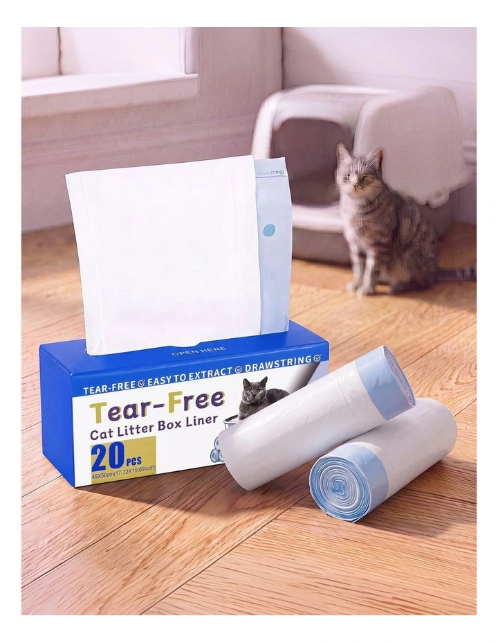 Pawz Cat Litter Bags 45 x 50cm 10kg 2Rolls 40ct Drawstring HDPE White Blue image 4