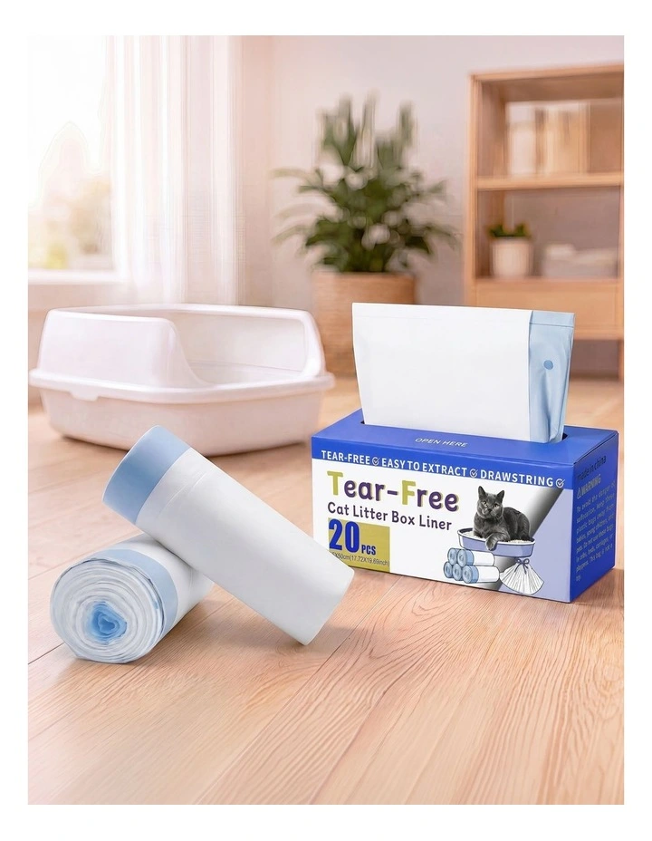 Pawz Cat Litter Bags 45 x 50cm 10kg 2Rolls 40ct Drawstring HDPE White Blue image 5