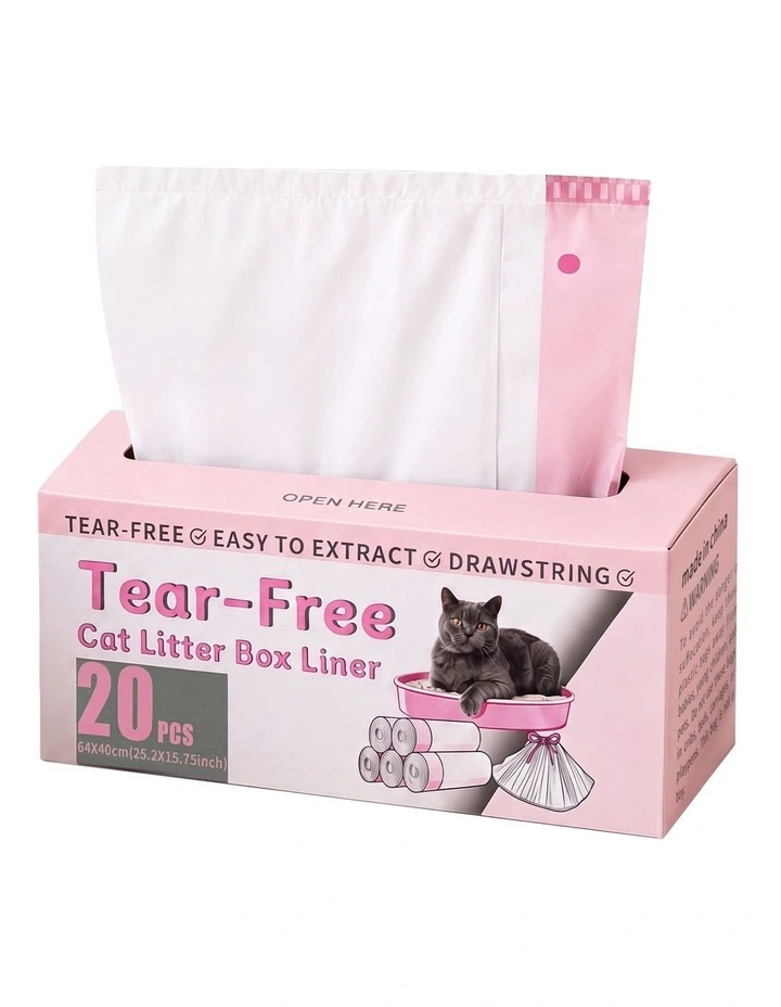 Pawz Cat Litter Bags 120 Count Drawstring 64 x 40cm 10kg HDPE White Pink image 1